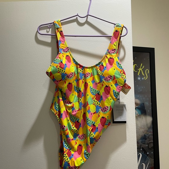 Brand New Free People/It’s Now Cool High Cut Multicolor Fruit Print One-Piece,XL - Picture 1 of 7